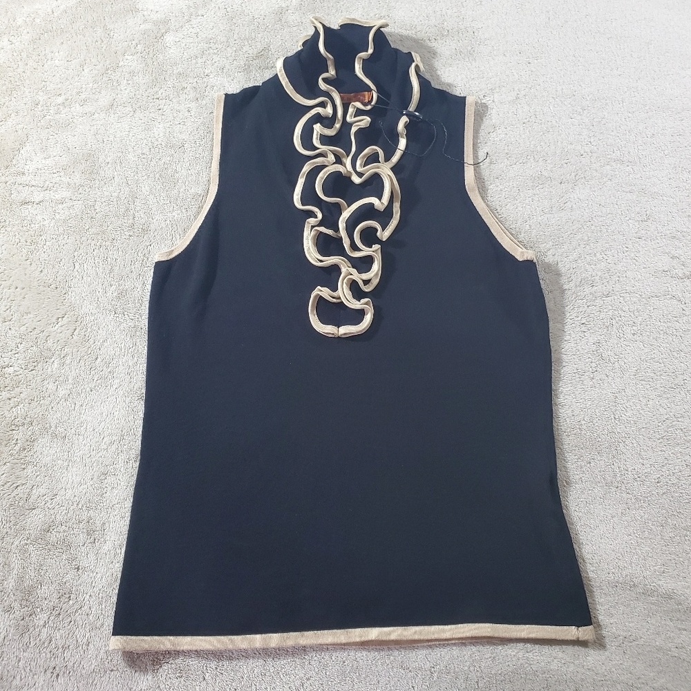 Belldini Ruffled V Neck Sweater Black Champagne